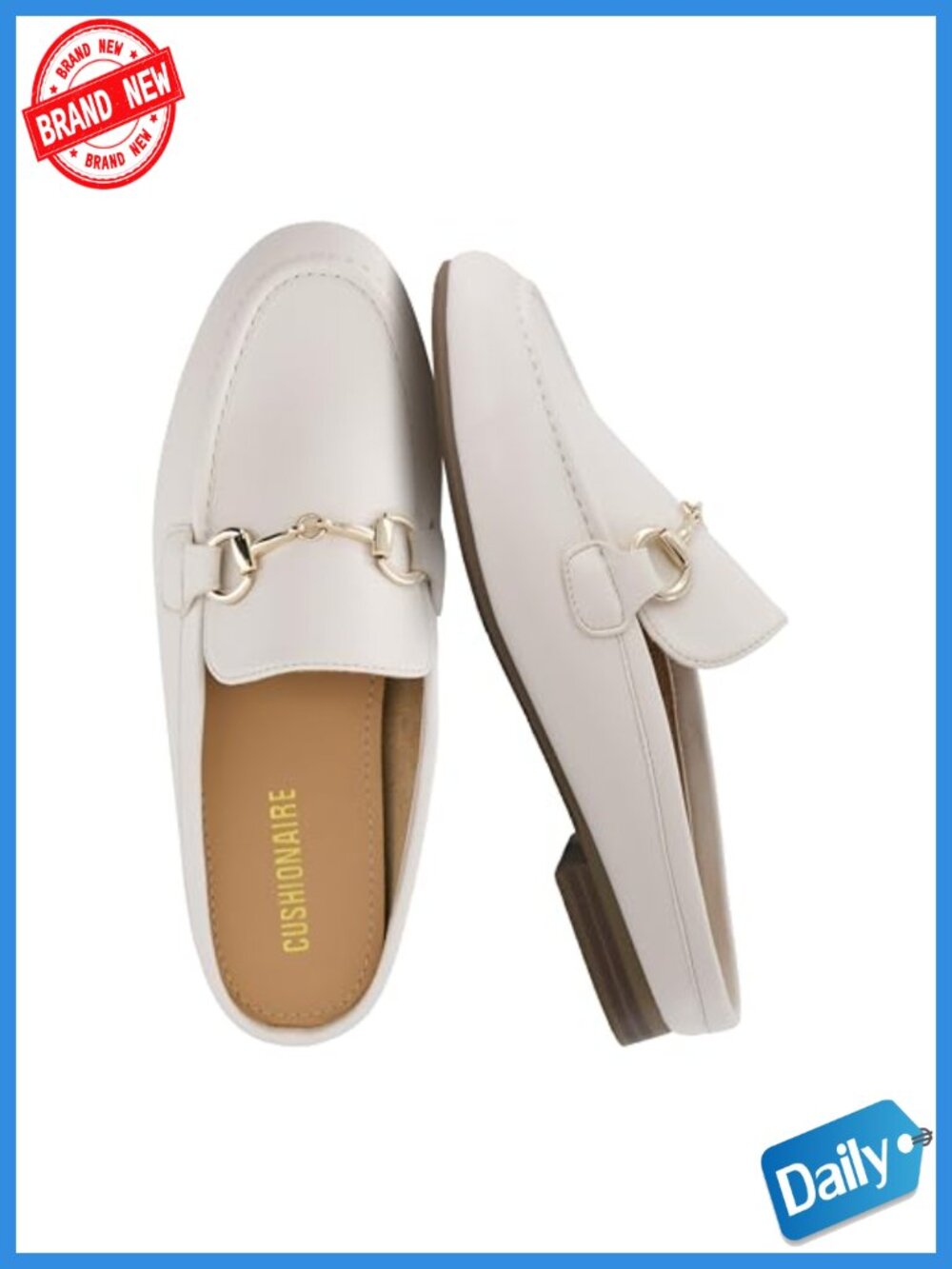 Womens Mules Slip On Loafers Low Heel Metal Chain Detail Cushioned Business